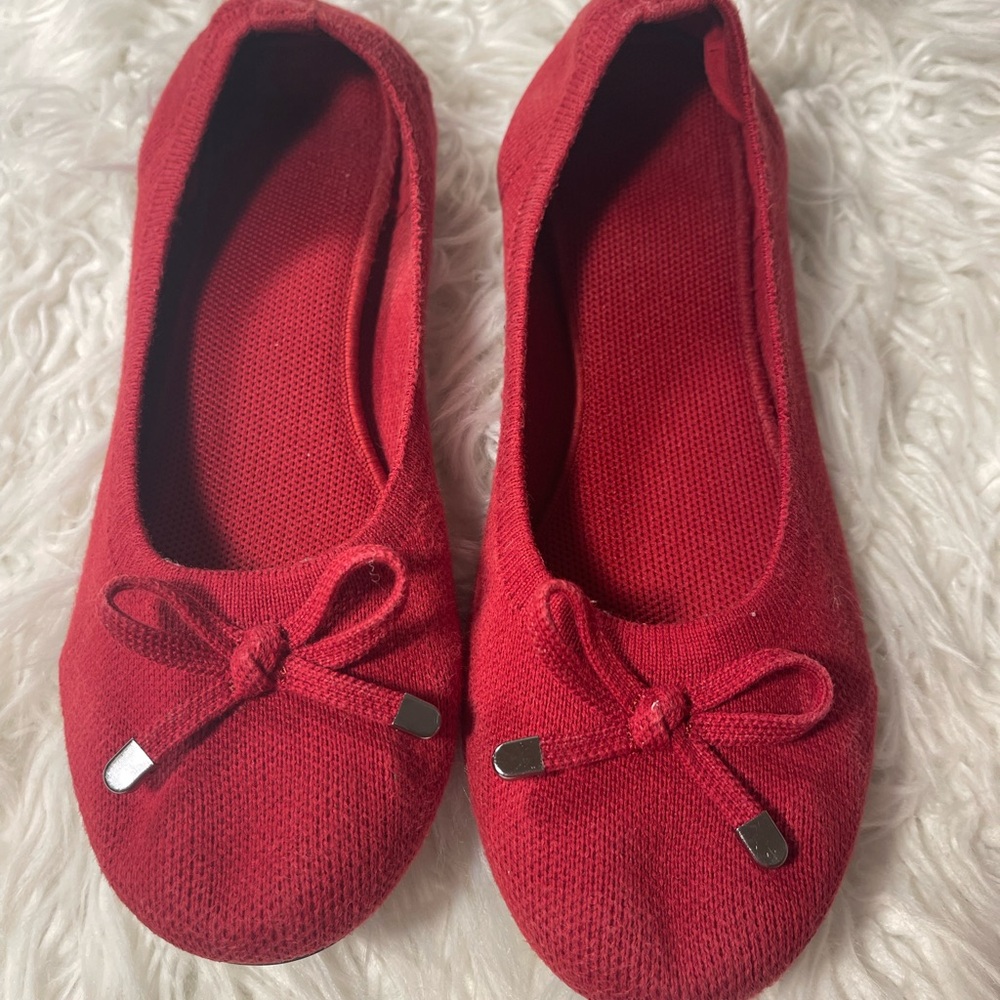 Red Ballet Flats with Bow Detail
